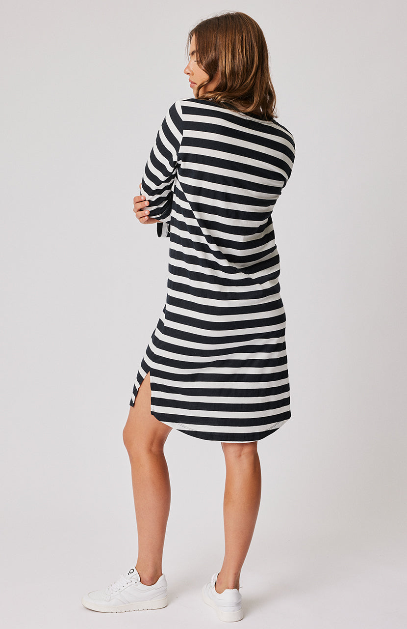 Alexis Long Sleeve Dress Black White Stripe