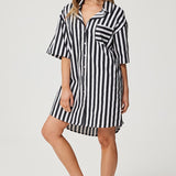Clare Shirt Dress - Black / White Stripe