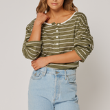 Henley Long Sleeve - Khaki Stripe