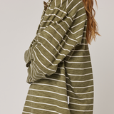 Henley Long Sleeve - Khaki Stripe