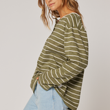 Henley Long Sleeve - Khaki Stripe