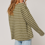 Henley Long Sleeve - Khaki Stripe