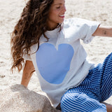 Cornflower Heart Tee - Grey Marle/Cornflower